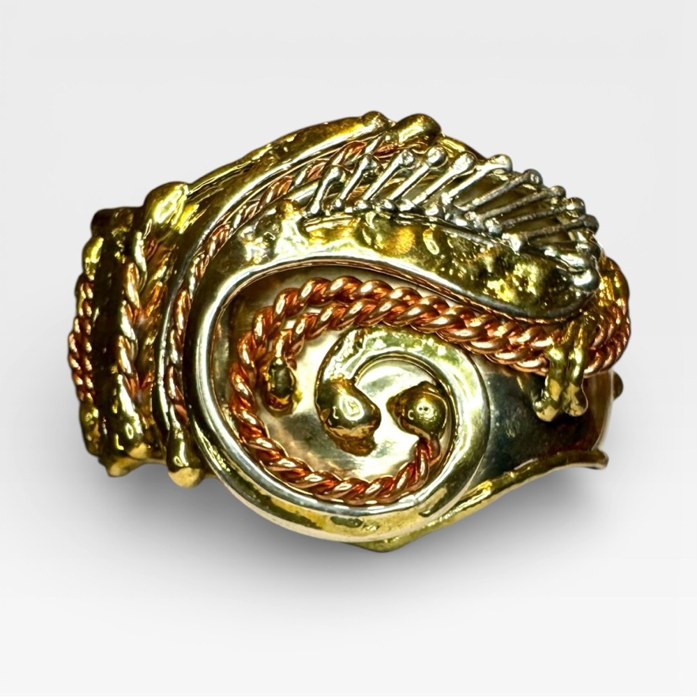 VINTAGE ARTISAN 1970s Brutalist Mixed Metal Bangle Cuff Bracelet, Adjustable - Picture 11 of 13